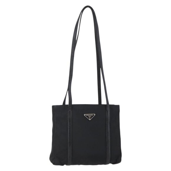 Prada Handbags - PRADA Shoulder Bag Nylon Leather Black Silver Auth
